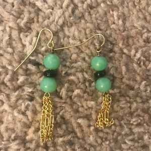 NWOT Gold plated jade and blue glass bead earrings